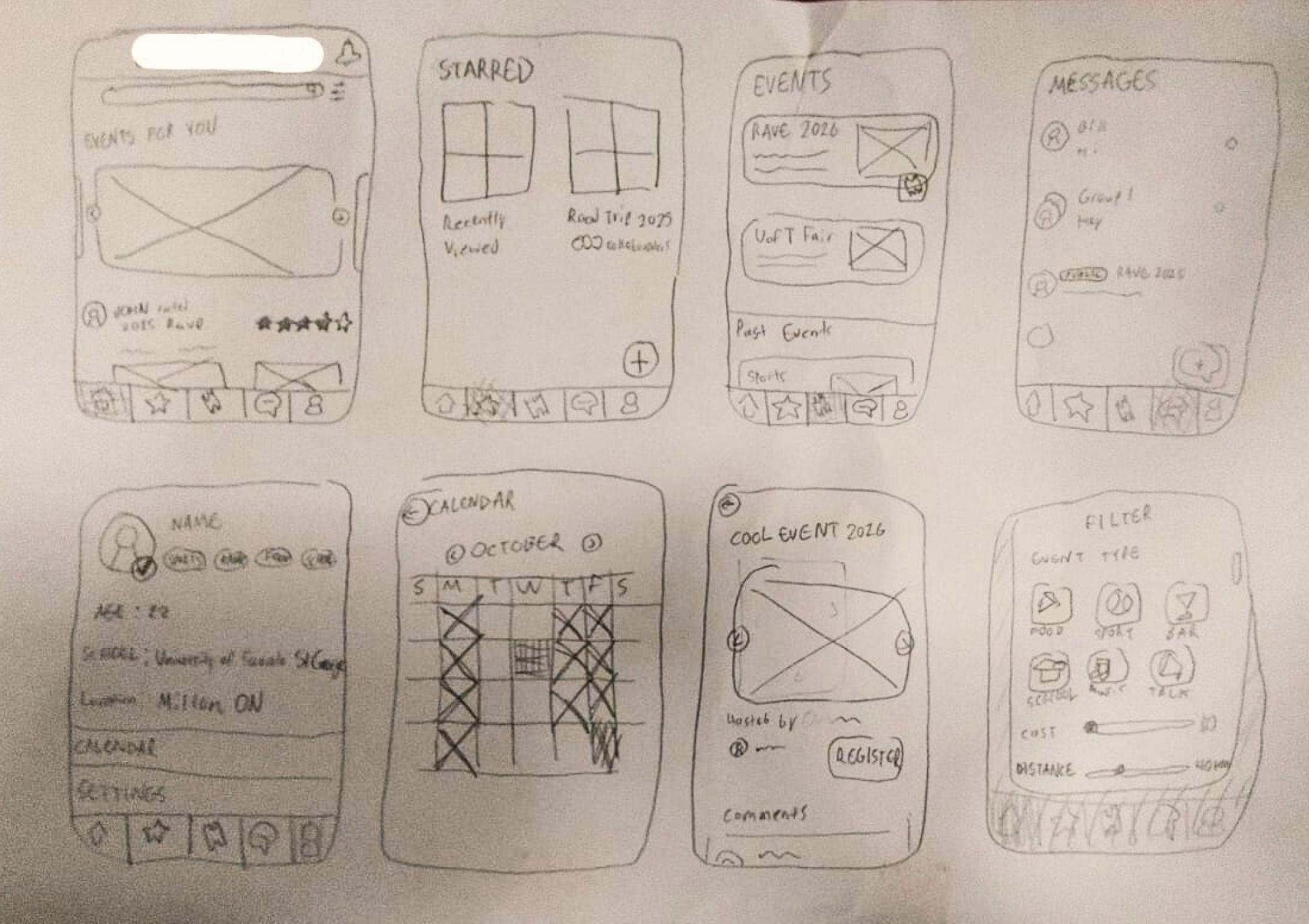 Hand-drawn wireframe sketches