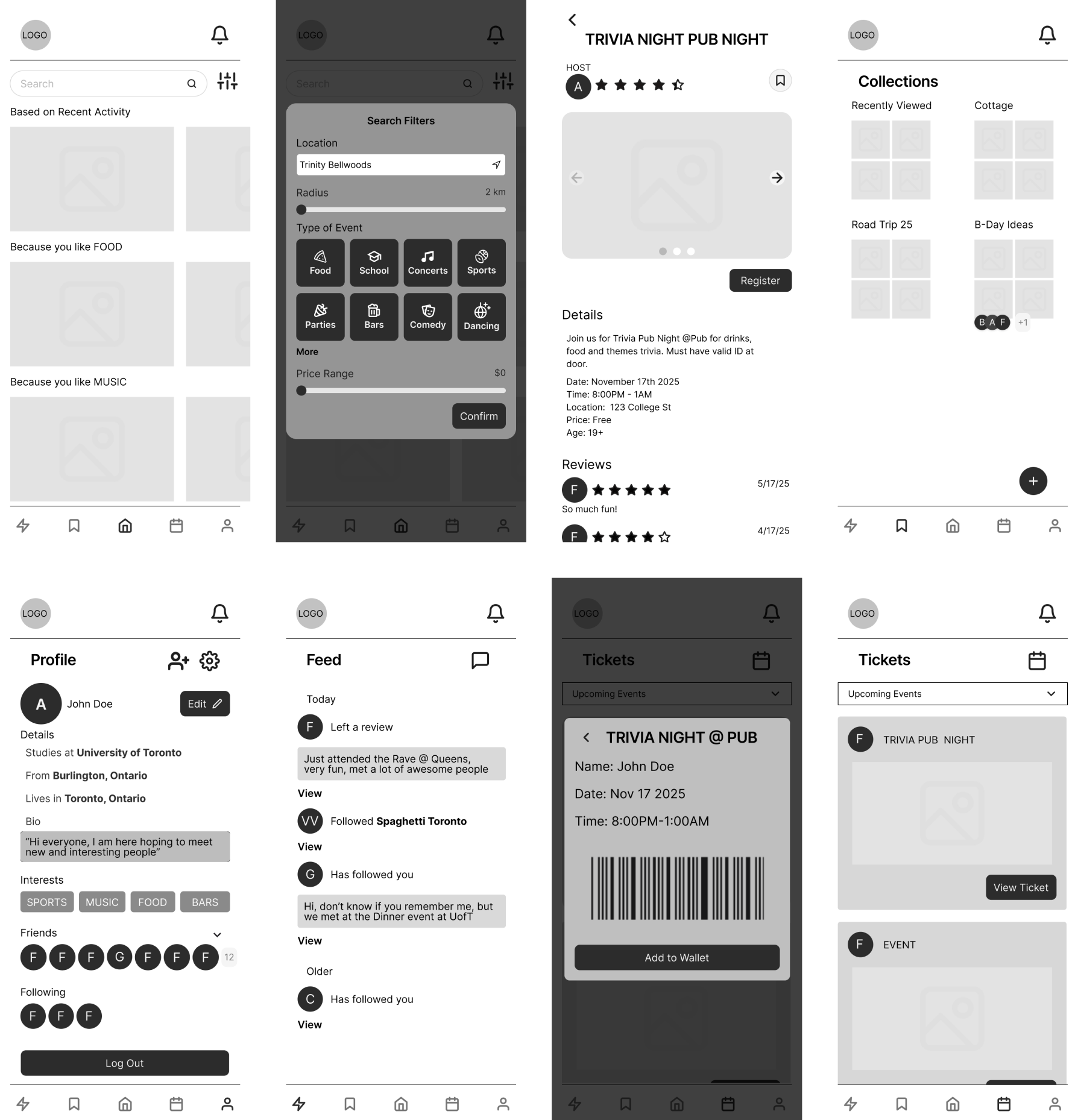 Mid-fidelity wireframes